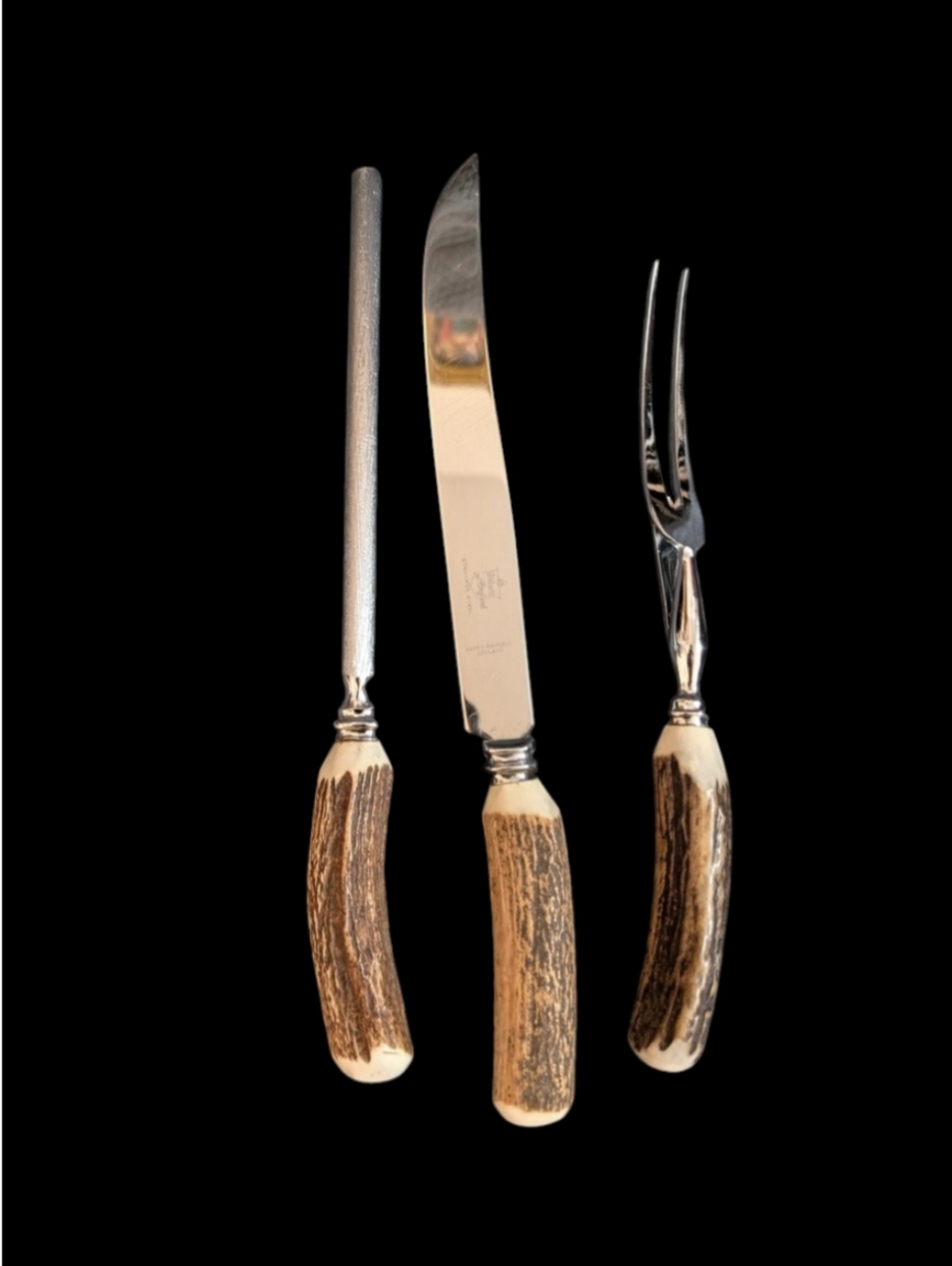 Vintage Mid-Century 3-Piece Genuine Elk Antler Carving Set 🦌✨